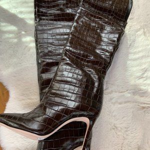 Julyanne Over-The-Knee Croc-Embossed Leather Boots